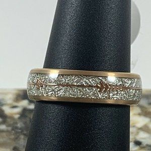 6mm Rose Gold Tungstun Meteor Inlay Sz 7.5